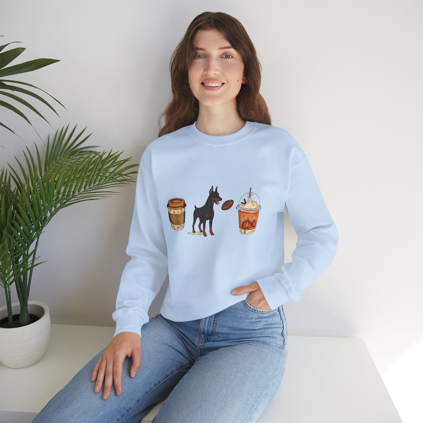 Doberman Fall Cups Unisex Heavy Blend™ Crewneck Sweatshirt