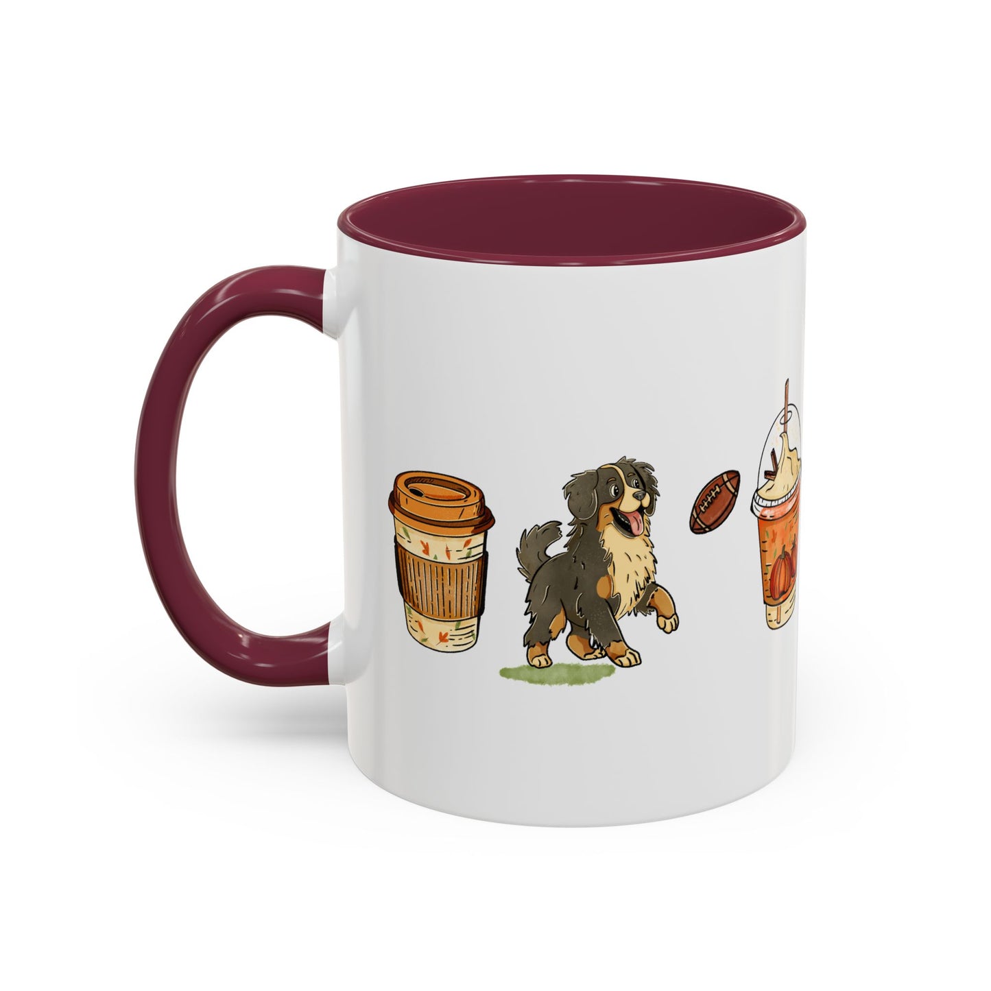 Bernese Mountain dog Fall design, color Mugs 11oz