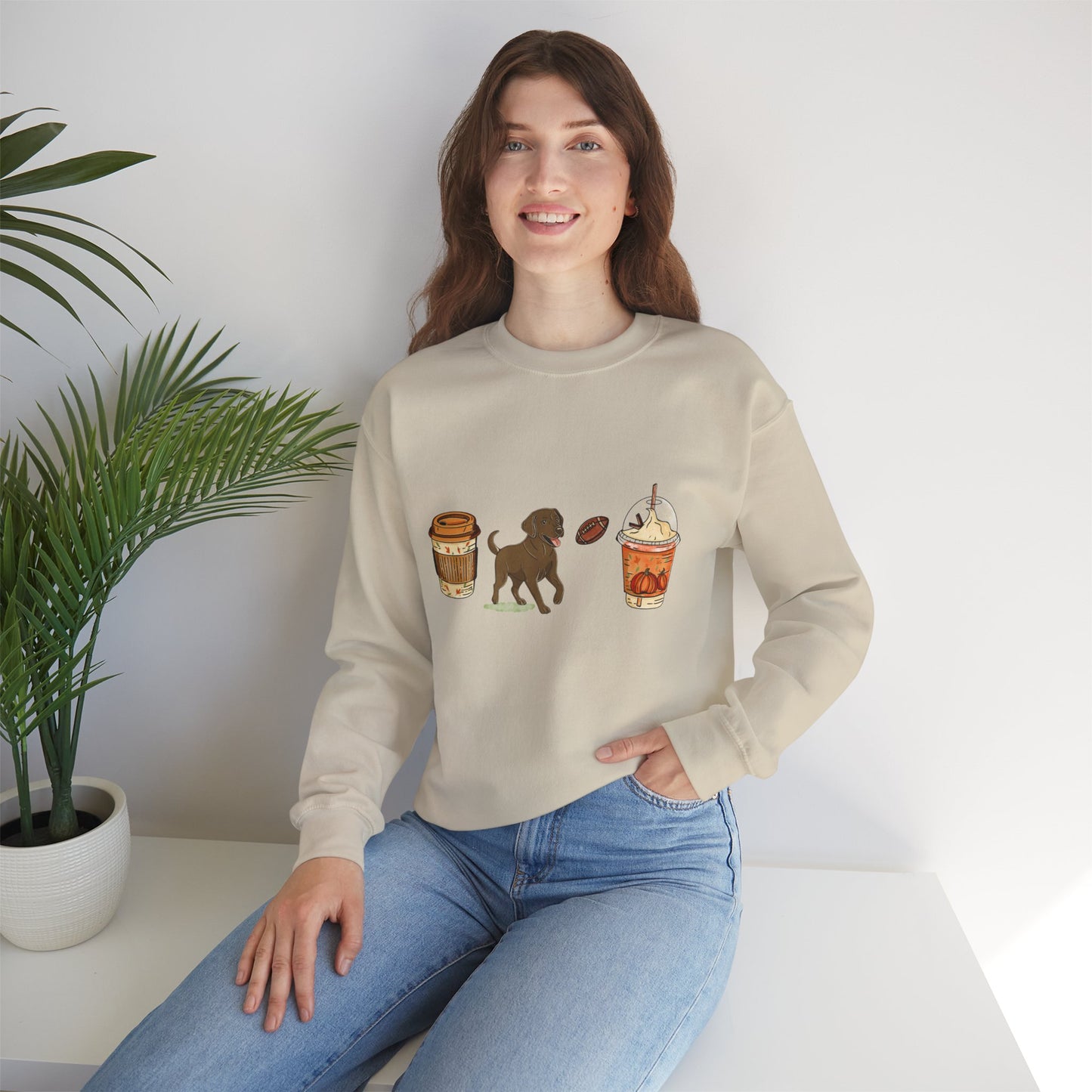 Chocolate lab Fall Cups Unisex Heavy Blend™ Crewneck Sweatshirt