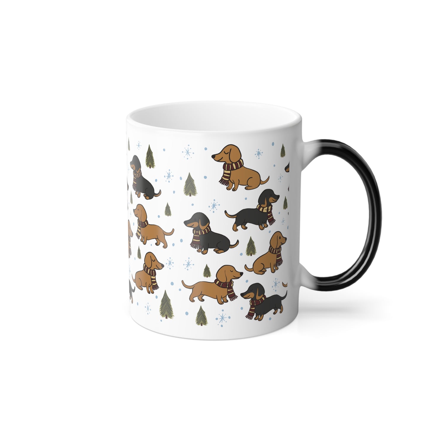 Morphing Magical Mug. Dachshund w/House colored scarf (Red)